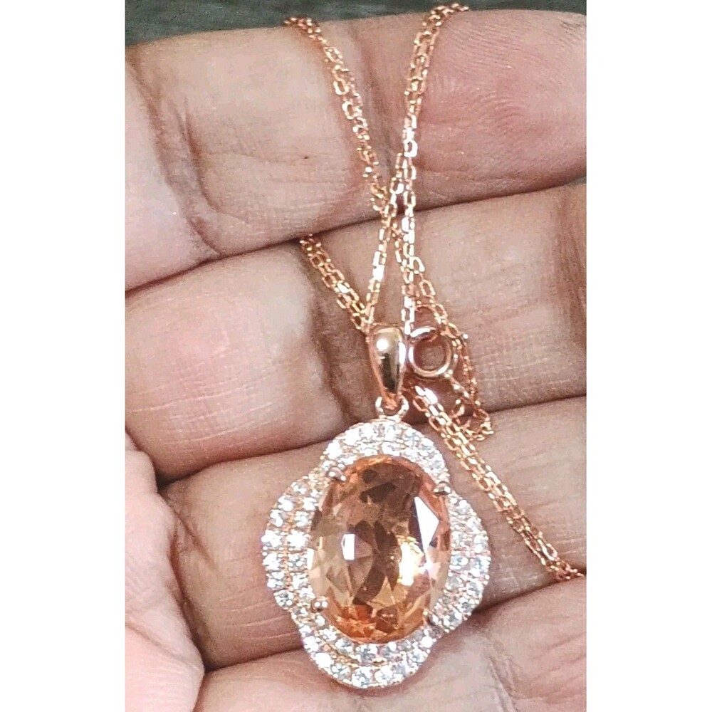 Stunning Champagne Tone CZ BJJ 925 Rose Gold Plated Pendant Necklace JTV